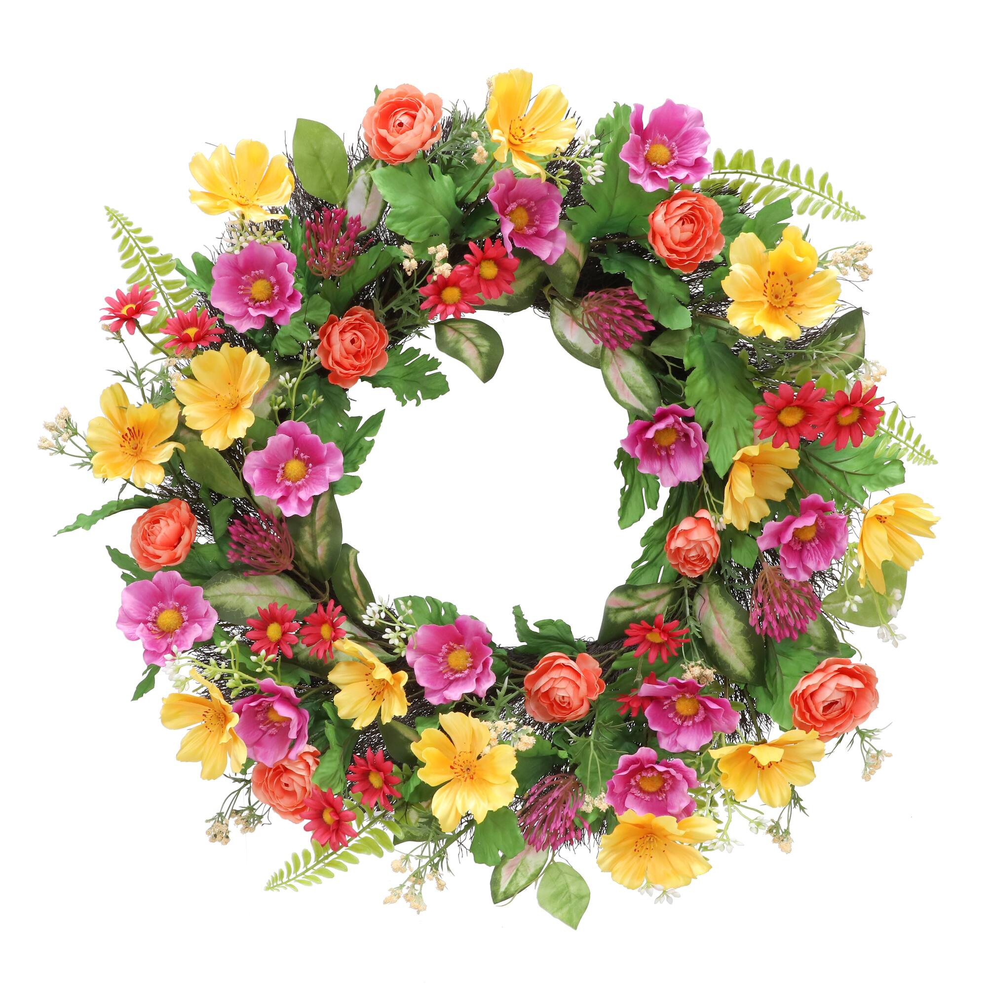 22" Pink & Yellow Anemone, Protea & Cosmos Wreath by Ashland®